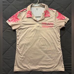 Women's Eleven Sportswear Beige Polo Disc Golf Shirt with Pink Accents